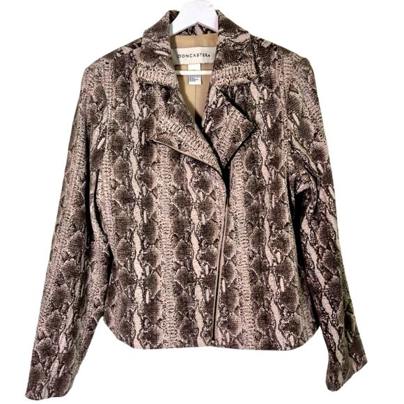 Doncaster Linen Blend Moto Jacket Wmn's Sz 16 Gray Brown Snakeskin print Blazer - Picture 14 of 16
